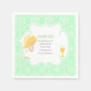 Serviette En Papier Première Communion Blonde Girl Green Damask