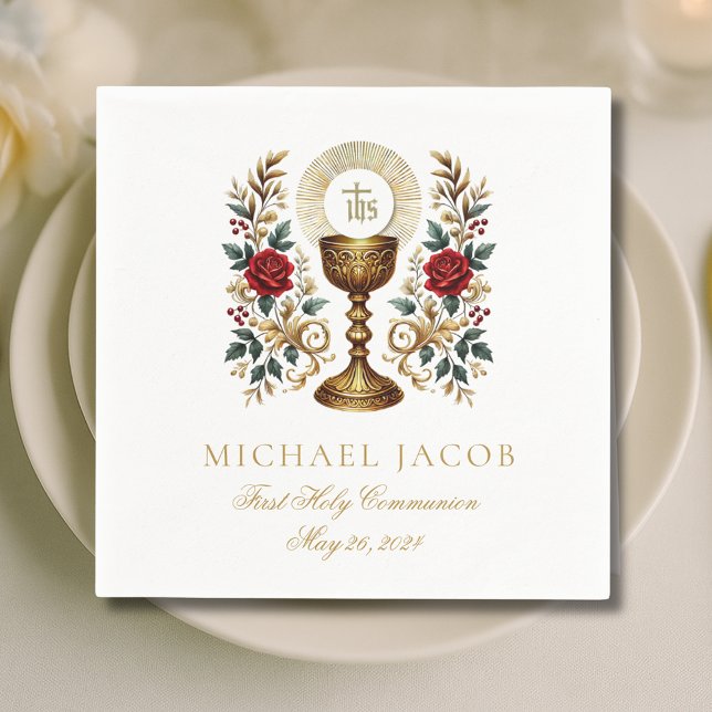 Serviette En Papier Première Communion catholique Chalice Roses d'accu (Créateur téléchargé)
