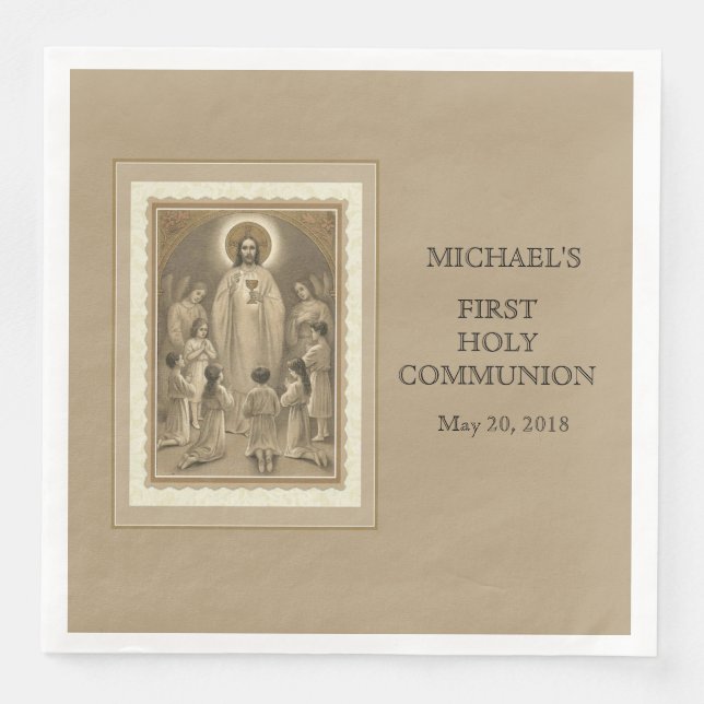 Serviette En Papier Première Communion Catholique Enfant Jésus Hôte (Devant)