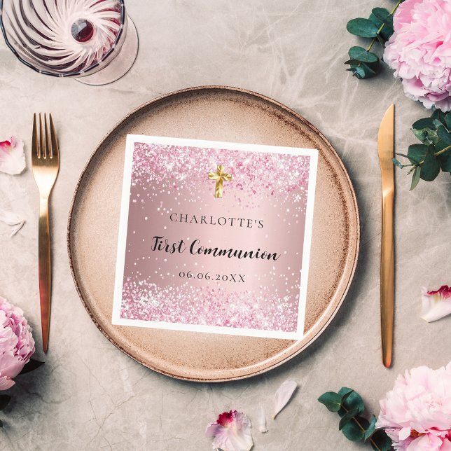 Serviette En Papier Première communion confetti rose nom fille (Créateur téléchargé)