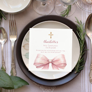 Serviette En Papier Première communion croix d'arc rose
