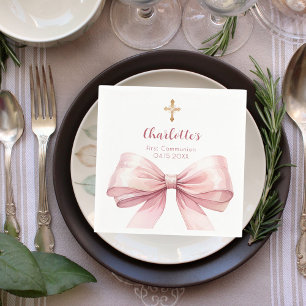 Serviette En Papier Première communion croix d'arc rose rousse