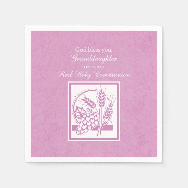 Serviette En Papier Première communion de la petite-fille, rose (Devant)