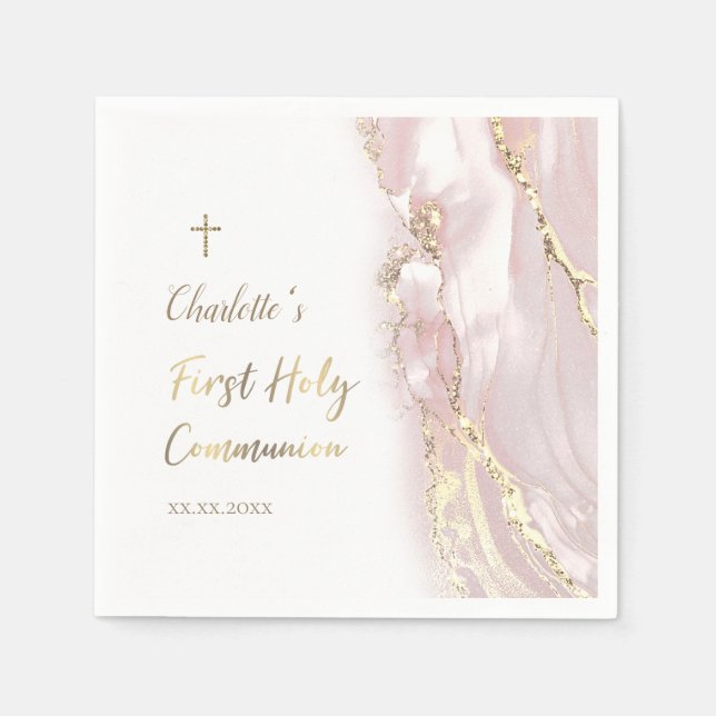 Serviette En Papier première communion de marbre rose (Devant)