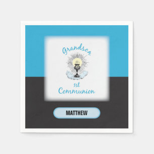 Serviette En Papier Première communion de petit-fils, tasse bleue