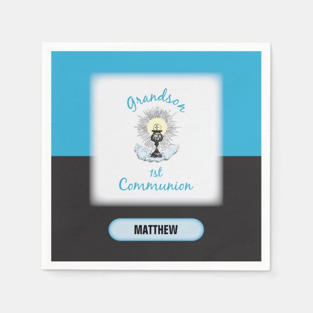 Serviette En Papier Première communion de petit-fils, tasse bleue (Devant)