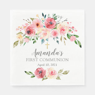 Serviette En Papier Première communion des Roses floraux