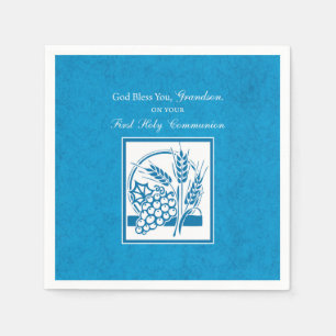 Serviette En Papier Première communion du petit-fils Bleu, Blé, Raisin