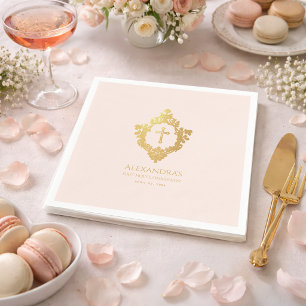 Serviette En Papier Première communion fille Croix dorée rose Crest vi