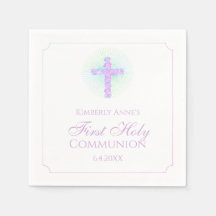 Première communion Floral Cross Lavender Monogramm
