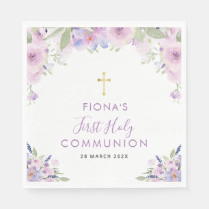 Serviette En Papier première communion florale pourpre