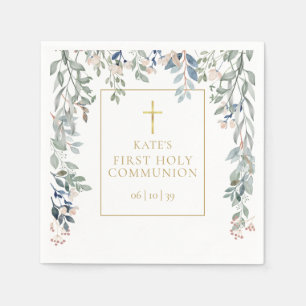Serviette En Papier Première communion florale verdure