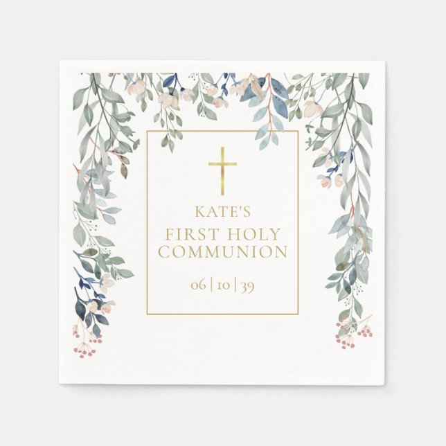 Serviette En Papier Première communion florale verdure (Devant)