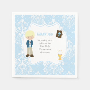Serviette En Papier Première communion garçon cheveux blonds merci