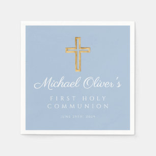 Serviette En Papier Première communion garçon Moderne Croix Bleue 