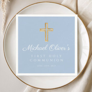 Serviette En Papier Première communion garçon Moderne Croix Bleue 