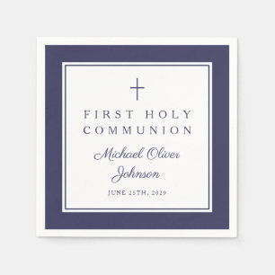 Serviette En Papier Première communion garçon religieux bleu marine mo
