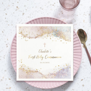 Serviette En Papier première communion paillettes éclaboussures aquare