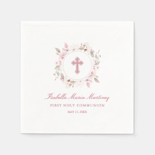 Serviette En Papier Première communion personnalisée modifiable rose f