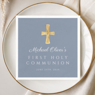 Serviette En Papier Première communion religieuse garçon croix bleue m