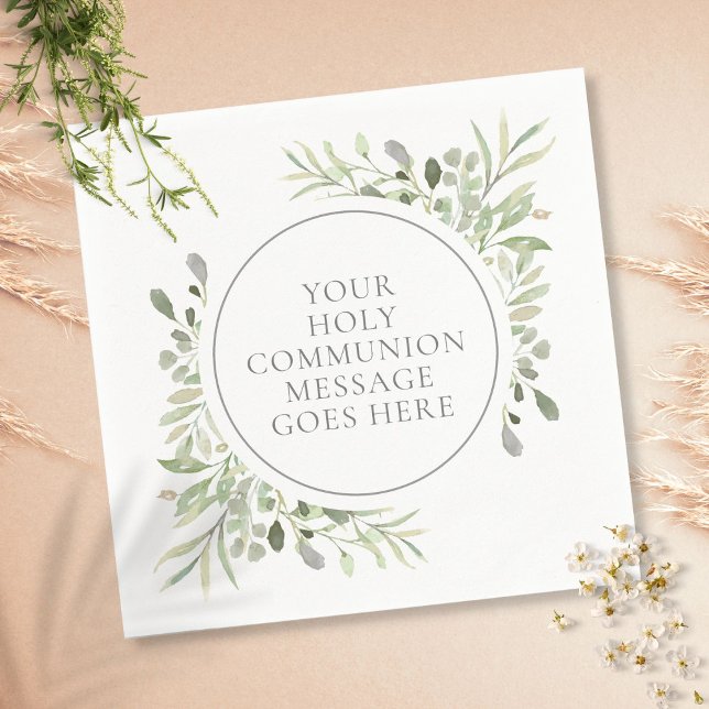 Serviette En Papier Première communion verdure feuilles aquarelle (Créateur téléchargé)