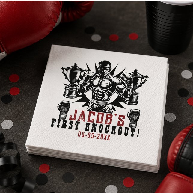 Serviette En Papier Première fête d'anniversaire de boxe Knockout (First Knockout Boxing Birthday Party Napkins)