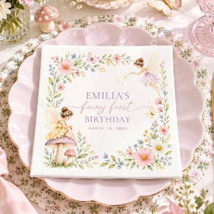 Serviette En Papier Première fête d'anniversaire de fée Jardin floral 