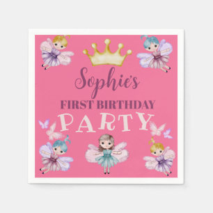 Serviette En Papier Première fête d'anniversaire Pink & Gold Balloons 