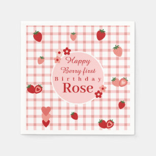 Serviette En Papier Première fête de la fraise rose et rouge Napkin