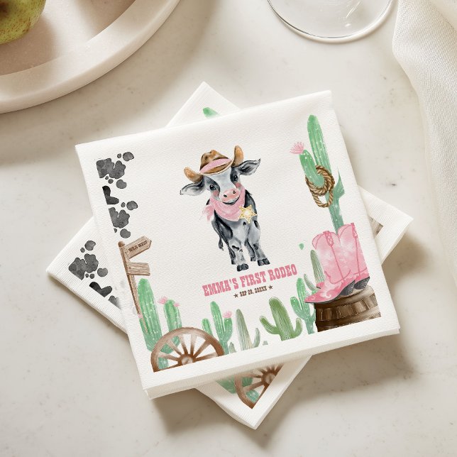 Serviette En Papier Première fille de rodéo 1er anniversaire bébé vach (Créateur téléchargé)
