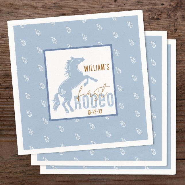 Serviette En Papier Première Rodéo Anniversaire serviettes - Western C (Dusty Blue 1st Rodeo Birthday Napkin)