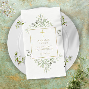 Serviette En Papier Première Sainte Communion à la végétation à l'aqua