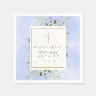 Serviette En Papier Première Sainte Communion Bleu Aquarelle de Verdur