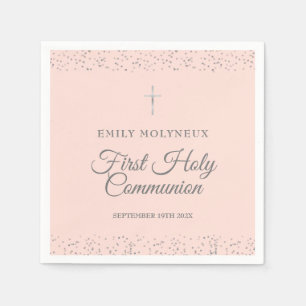 Serviette En Papier Première Sainte Communion Blush Pink Silver Stardu