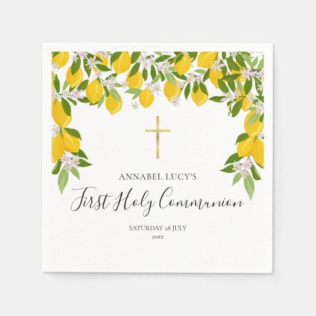 Serviette En Papier Première Sainte Communion Citrons Verdure (Devant)