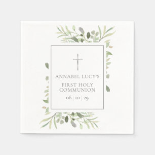 Serviette En Papier Première Sainte Communion de verdure à l'aquarelle