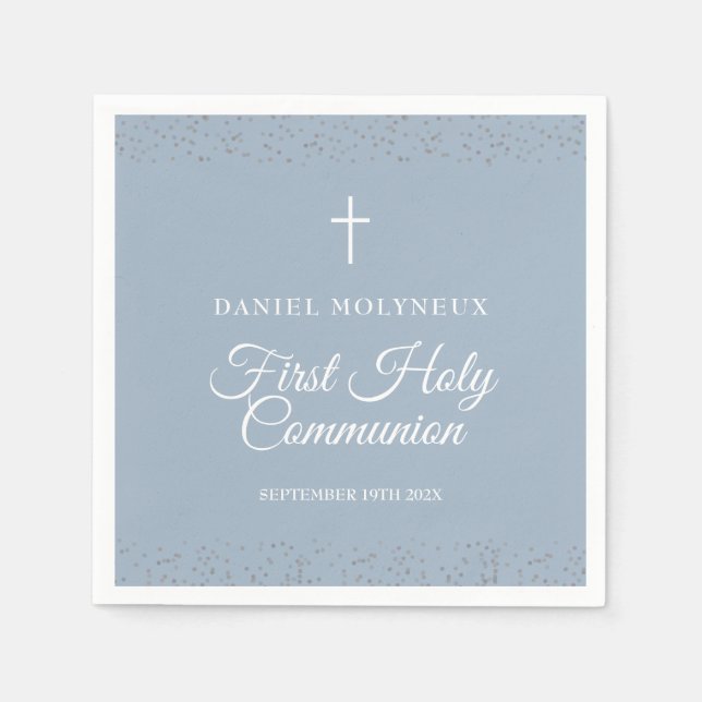 Serviette En Papier Première Sainte Communion Dusty Blue Silver Stardu (Devant)