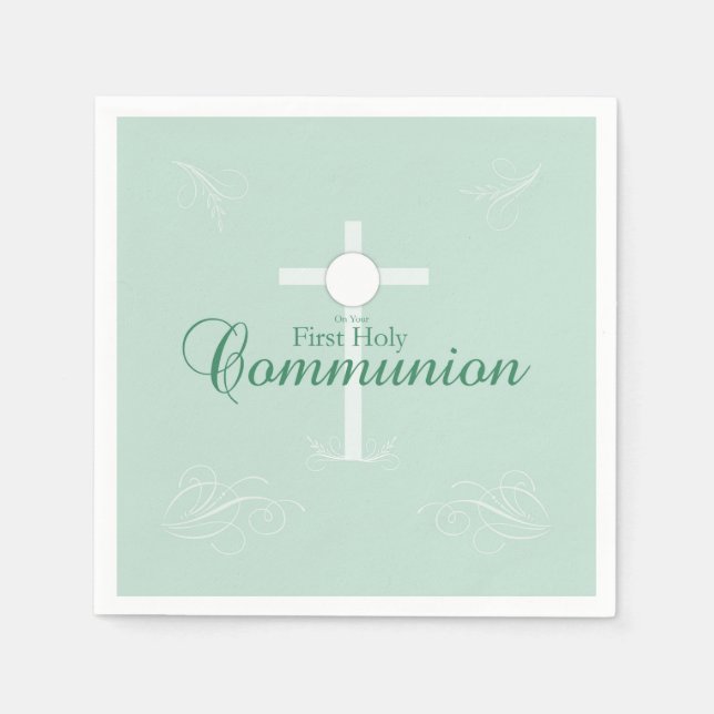 Serviette En Papier Première Sainte Communion, écriture en vert doux (Devant)