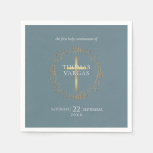 Serviette En Papier Première Sainte Communion Élégant Croix Dorée Guir