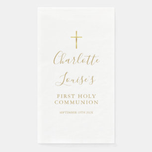 Serviette En Papier Première Sainte Communion élégante écriture dorée