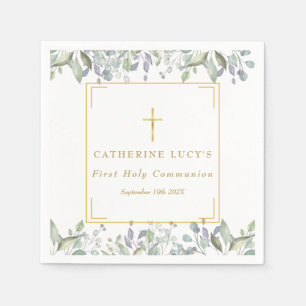 Serviette En Papier Première Sainte Communion élégante florale en or