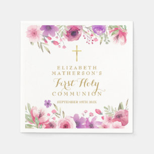 Serviette En Papier Première Sainte Communion Florale Aquarelle