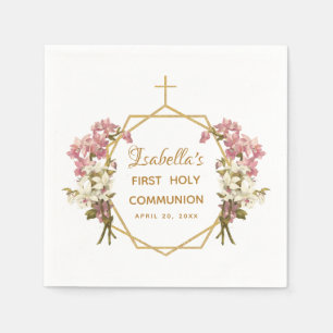 Serviette En Papier Première Sainte Communion Florale Orchidées d'or C