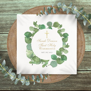 Serviette En Papier Première Sainte Communion Moderne Floral Greenery