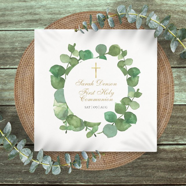 Serviette En Papier Première Sainte Communion Moderne Floral Greenery  (First Holy Communion Modern Greenery Floral Napkins)