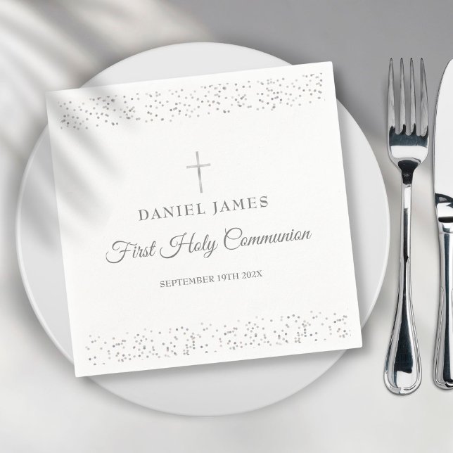Serviette En Papier Première Sainte Communion Moderne Silver Stardust  (Créateur téléchargé)