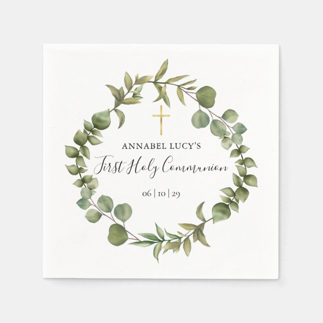 Serviette En Papier Première Sainte Communion Moderne Verdure de la Fo (Devant)
