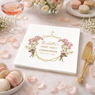 Serviette En Papier Première Sainte Communion Orchidées Dorées Croix F