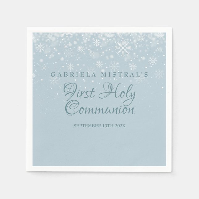 Serviette En Papier Première Sainte Communion Snowflakes hiver (Devant)
