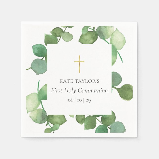 Serviette En Papier Première Sainte Communion Verdure Eucalyptus (Devant)